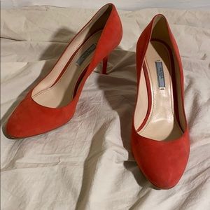 Prada Coral Pink Suede Pumps Heels Almond Toe 41